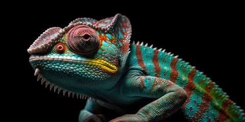 Fototapeta premium Chameleon on black background. Generative AI