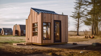 Fototapeta na wymiar Tiny home concept, illustrating the minimalist lifestyle that advocates for living more with less. The idea of compact living spaces designed for functionality and simplicity. Generative AI