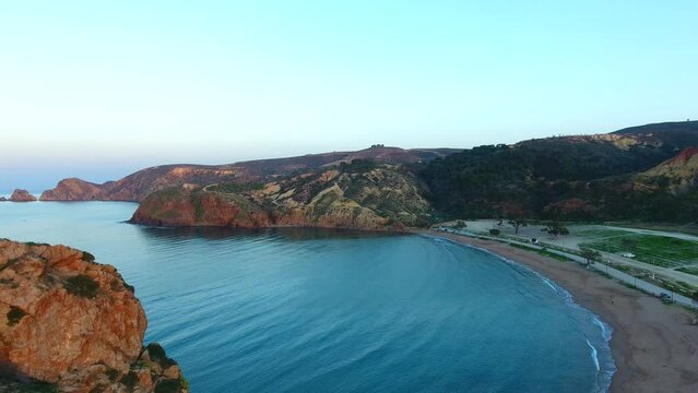 aerial shot of porsay tlemcen beach at sunset