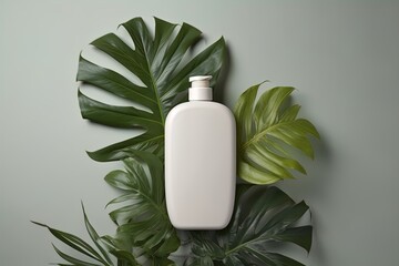 spa beauty bottle blank mockup display with foliage botanical natural background
