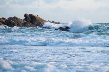 waves crashing on rocks