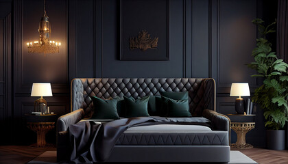 luxury hotel bedroom with  beautiful dark wall ,Created with Generative AI technology