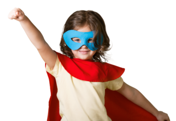Little child Superhero. In mask and cloak