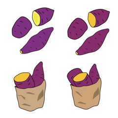 生のサツマイモ、焼き芋のイラスト　セット