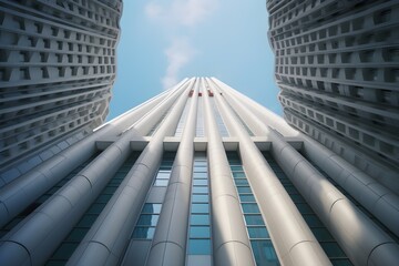 Architectural Marvel: An impressive architectural shot of a modern skyscraper, showcasing sleek lines and futuristic design, fitting for architectural magazines and urban development campaigns.