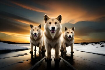 dog at the beach by AI generating