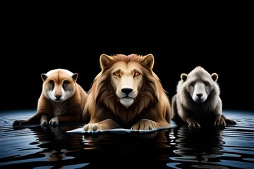 two lion playing in water by AI generating