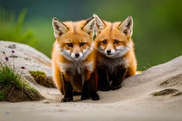 red fox in the grass by AI generating