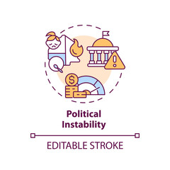 Political instability concept icon. County government. Economic crisis. Global change. Conflict zone. Social unrest abstract idea thin line illustration. Isolated outline drawing. Editable stroke
