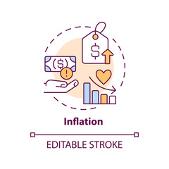 Inflation concept icon. Rising cost. Consumer price index. Personal finance. Household budget. Financial crisis abstract idea thin line illustration. Isolated outline drawing. Editable stroke