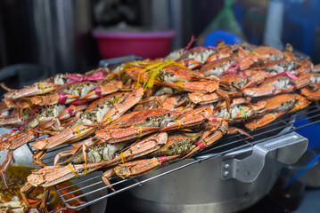 Many seafood crabs in vietnamese night market in food festival