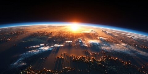 Sunrise over planet Earth, view from space
