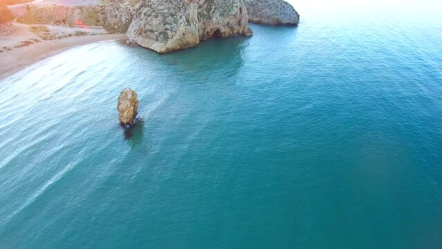 aerial shot of porsay tlemcen beach at sunset