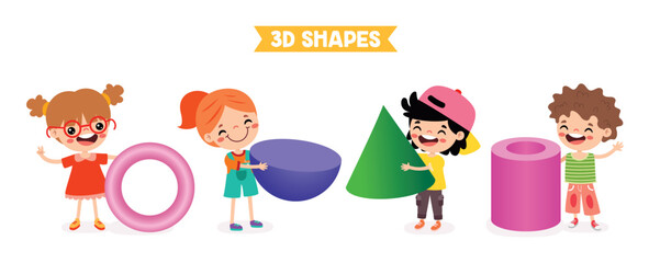 Kids Playing With 3d Geometric Shapes