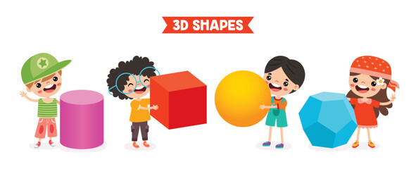 Kids Playing With 3d Geometric Shapes