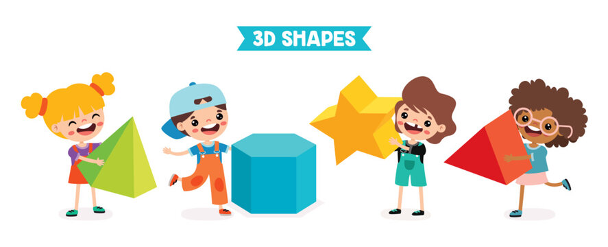 Kids Playing With 3d Geometric Shapes