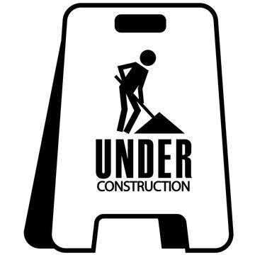 Under construction signage in black and white line art single vector illustration for construction sites.