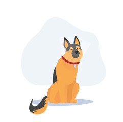 german shepherd Dog with elizabethan collar. Plastic cone of Shame. Flat vector cartoon illustration