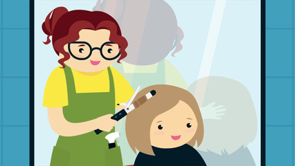 A vector illustration of a woman hairdresser in a beauty salon