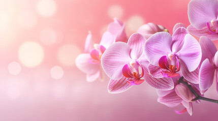 blooming orchid flower on blurry background