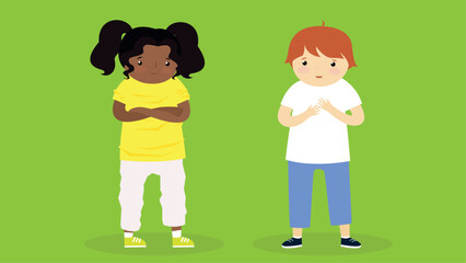 Couple of kids, boy and girl. Vector illustration in flat style