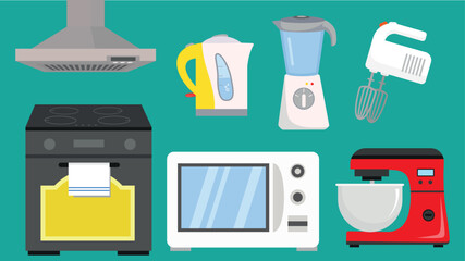 Kitchen appliances icons set. Flat illustration of kitchen appliances vector icons for web design