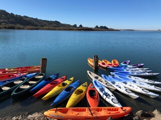 Bright kayaks on the Russian River