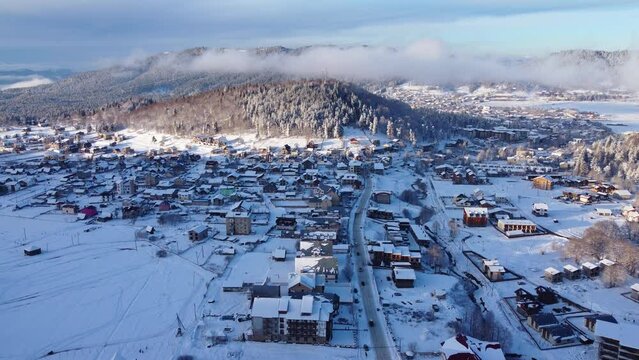 Snowy ski resort in winter