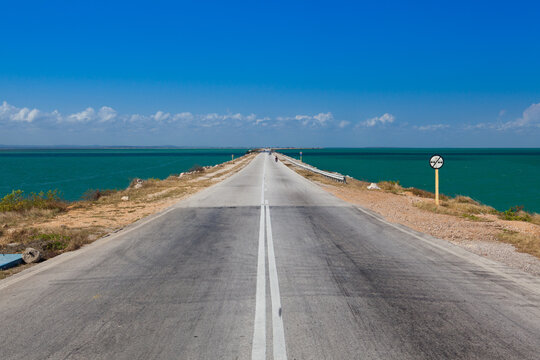 On the road on the scenic Cayo Coco Causeway in Cuba