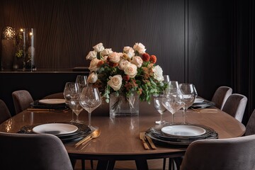 Elegant table setting in a restaurant. Table setting in a luxury restaurant, A luxurious dining table set adorned with gleaming cutlery and elegant glassware, AI Generated