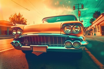 Obraz na płótnie Canvas Retro picture of vintage classic car low angle view. Generative AI, Generative AI