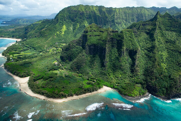 Fototapeta na wymiar Aerial View of North Shore and Napali Coast Kauai Hawaii