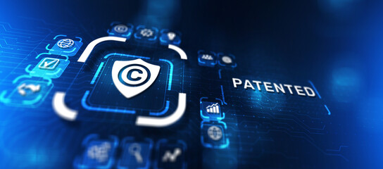 Patented Patent Copyright Law Business technology concept.
