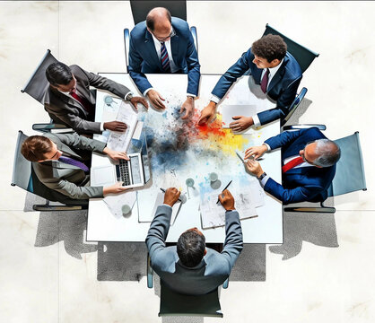Top View of Business Executives Seated Around a Table Generative AI