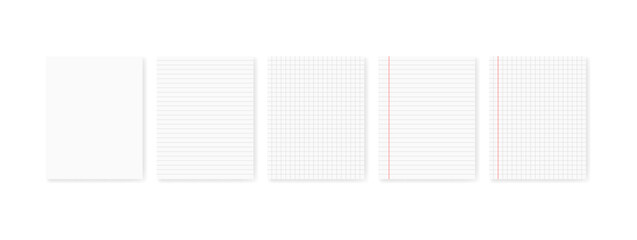 Notebook sheet. Flat, white, sheets of paper. Vector illustration.
