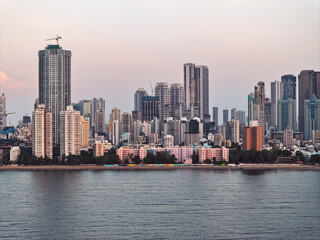 Modern City high-rise skyscraper buildings. Aerial drone view of the Financial District in Mumbai. Daytime Mumbai City, India