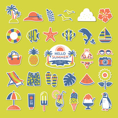 夏のイラストアイコンセット / シール / ビーチ、海、自然