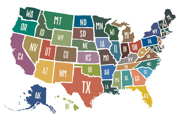 アメリカ合衆国色分け地図　Colored map of the United States PNG