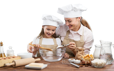Beautiful mother and child cooking