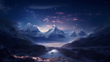 Fototapeta na wymiar night Everest Tibetan temples. Generative AI