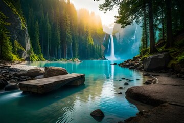 waterfall in the jungle by AI generating