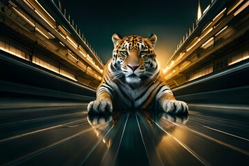tiger on the roof at night by AI generating