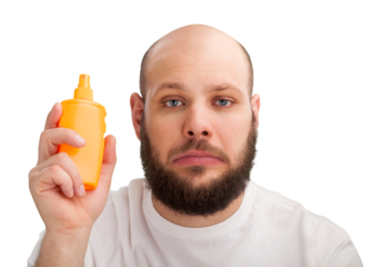 Young man hair loss problem for health care shampoo