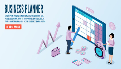 Business people planning schedule for making work, management, marketing, financial on calendar.