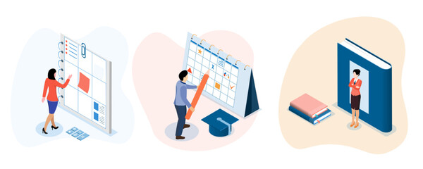 Business people planning schedule for making work, management, marketing, financial on calendar.