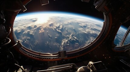 Blick auf die Erde aus einer Raumstation, Generative AI