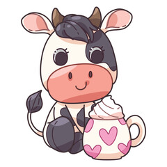 Cute design element cartoon, cartoon illustration of sweet little Cow cartoon, Cartoon illustration for children, Vector image.