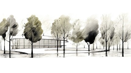 A concept of sustainable urban planning, featuring a green park zone project sketch. The importance of integrating green spaces into urban developments for a sustainable future. Generative AI