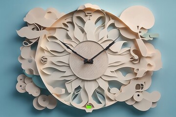 a clock, paper art style ai generated