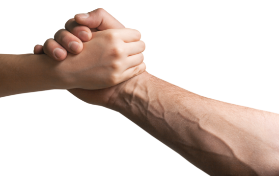 Strong male hands helping another